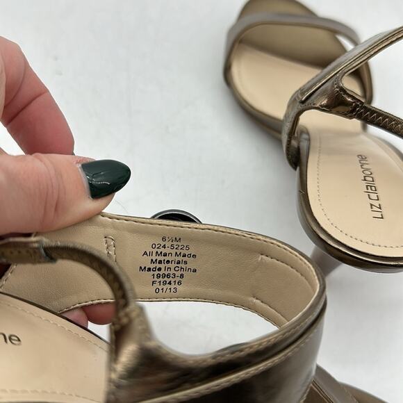 LIZ CLAIBORNE Metallic Gold Open Toe Slingback‎ High Heel Pump Shoes Size 6.5 - Picture 7 of 9